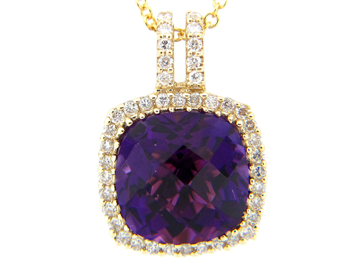 AMETHYST & DIAMOND PENDANT, 14KY (H)
