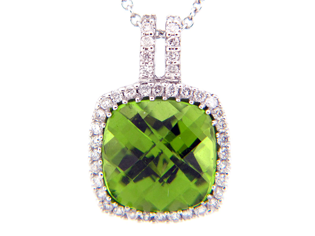 PERIDOT & DIAMOND PENDANT, 14KW (N)
