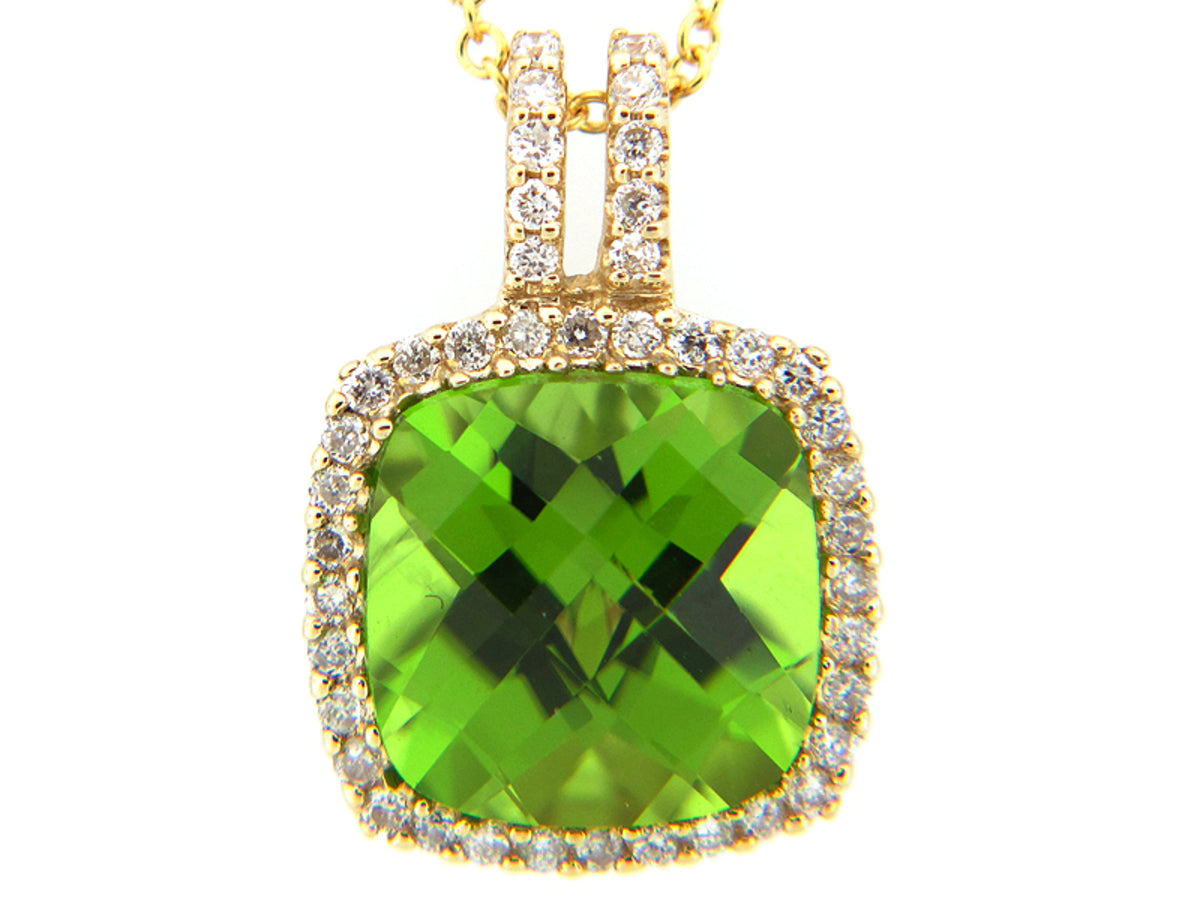PERIDOT & DIAMOND PENDANT, 14KY (N)