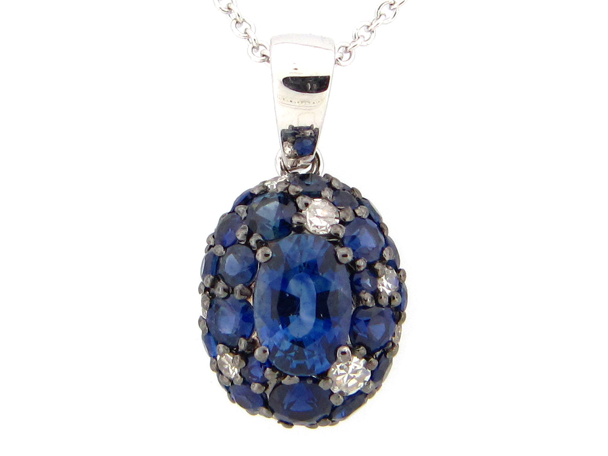 SAPPHIRE & DIAMOND PENDANT, 14KW (H)