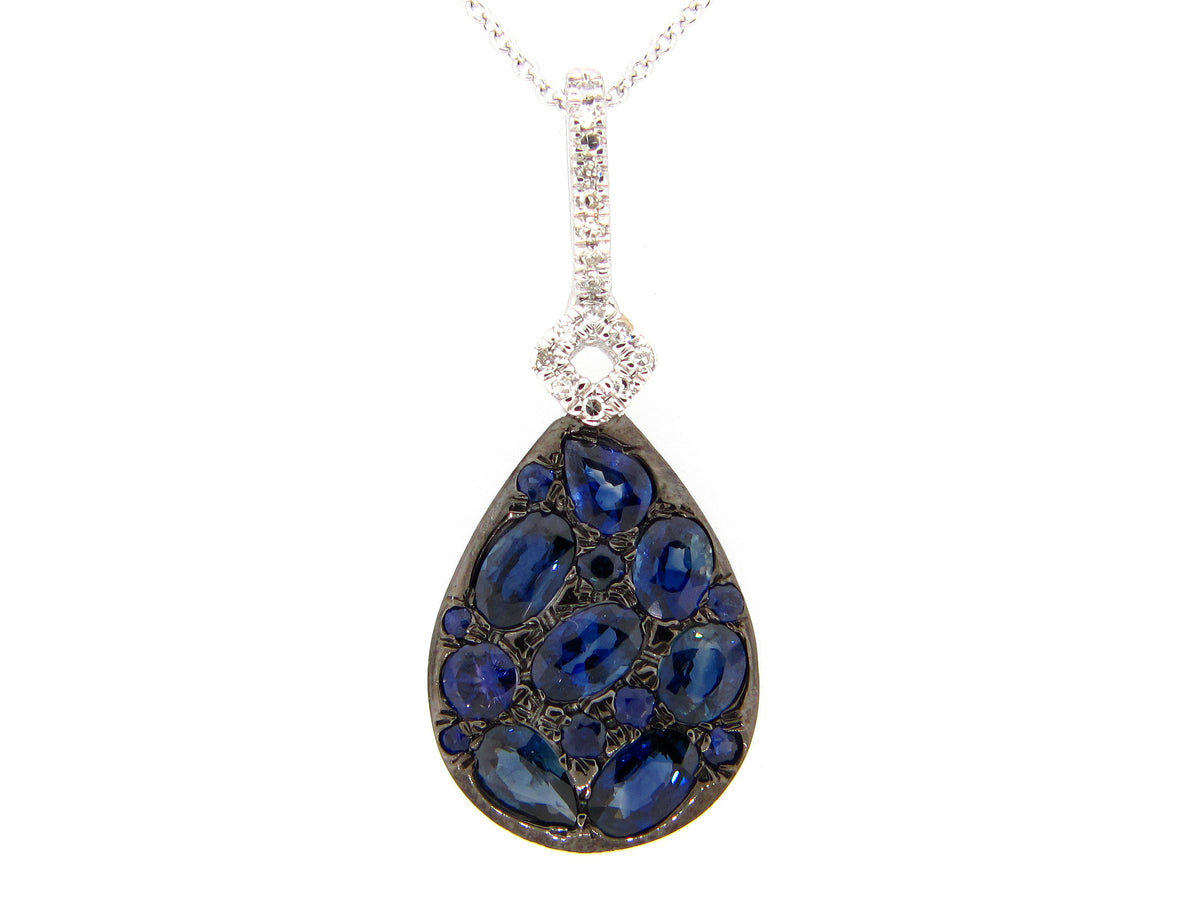 SAPPHIRE & DIAMOND PENDANT, 14KW (H)