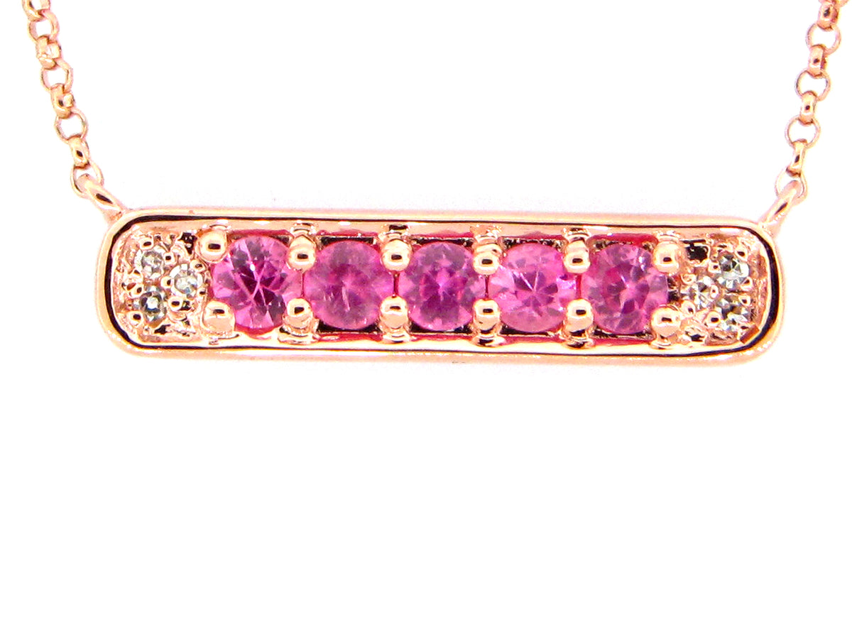 PINK SAPPHIRE & DIAMOND BAR PENDANT NECKLACE, 18"/17"/16", 14KR (H)