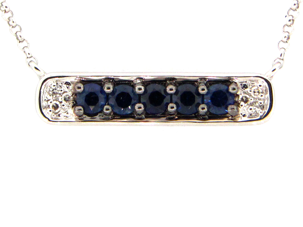 SAPPHIRE & DIAMOND BAR PENDANT NECKLANCE,18"/17"/16" , 14KW (H)