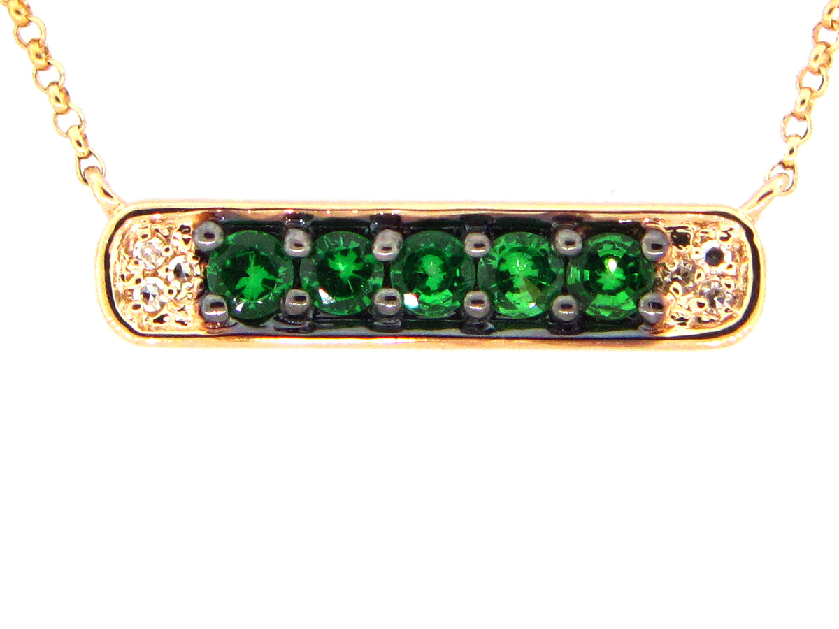TSAVORITE & DIAMOND BAR PENDANT NECKLACE, 18"/17"/16", 14KY (N)