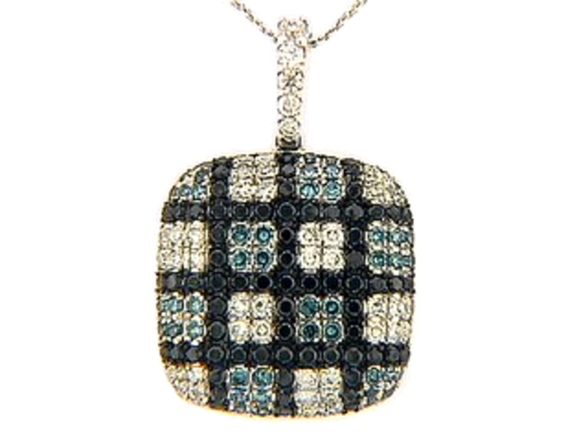 BLUE, BLACK & WHITE DIAMOND PENDANT, 14KW (R/N)