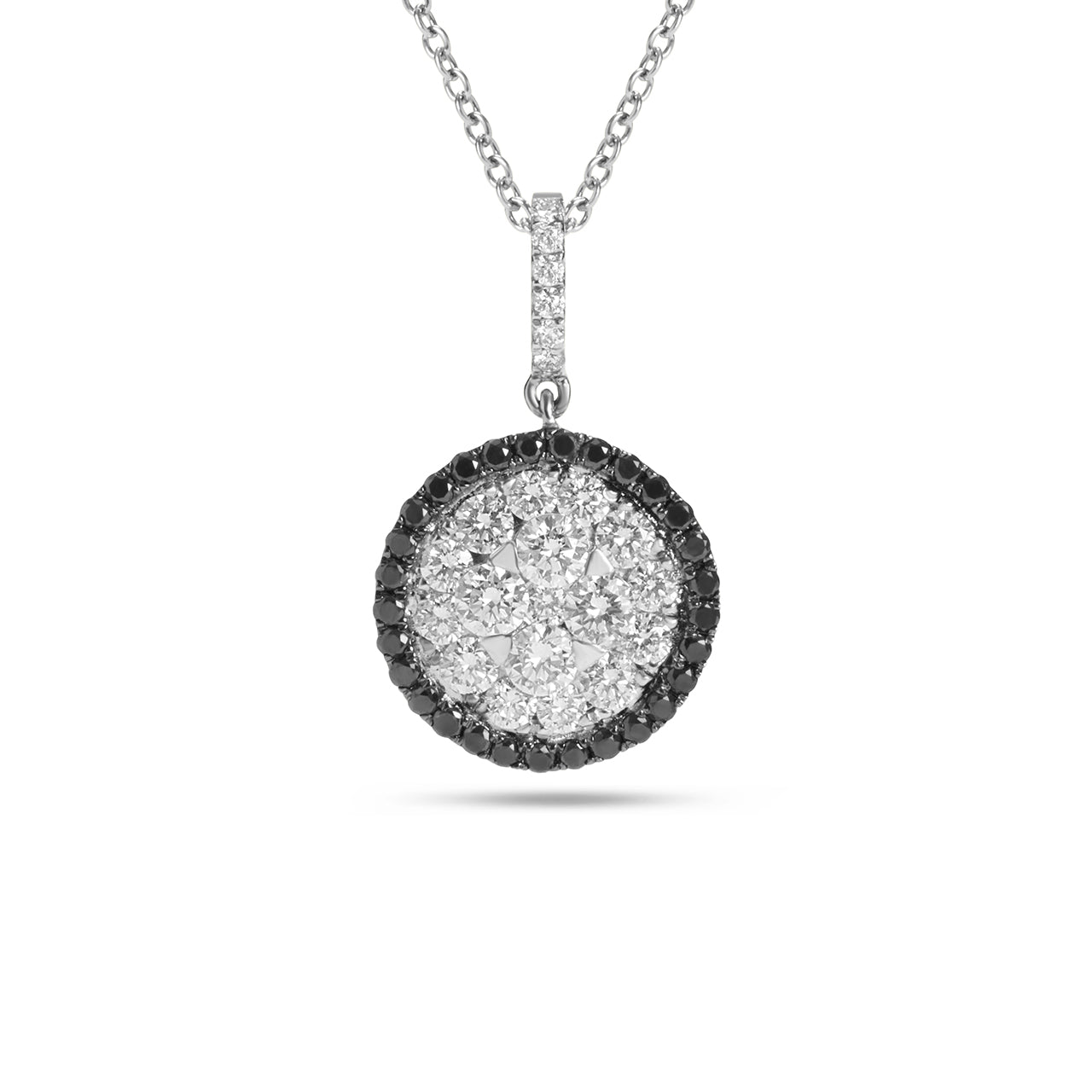 Black & White Diamond Disc Halo Necklace