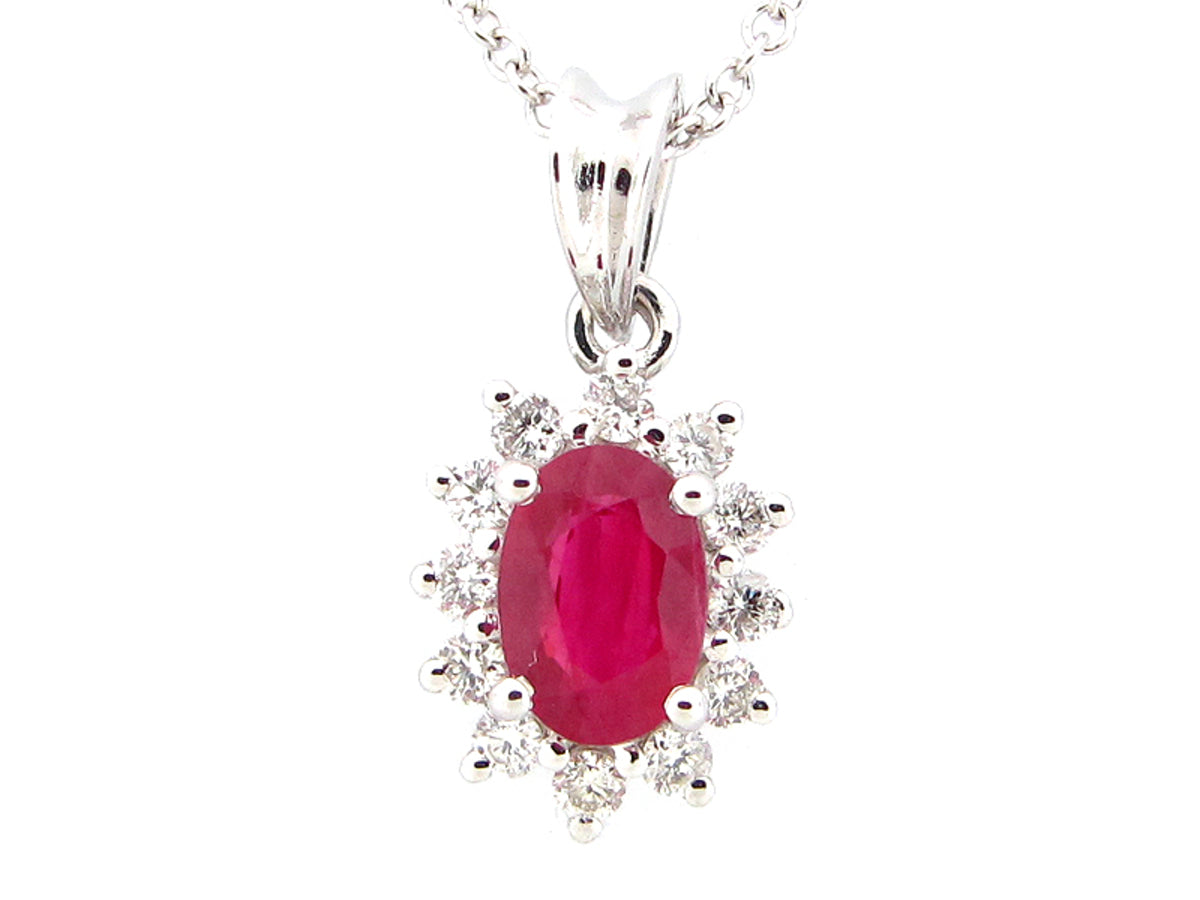 RUBY & DIAMOND PENDANT, 18KW (H), C=0.56
