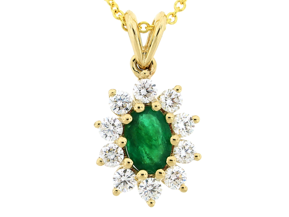 EMERALD & DIAMOND PENDANT, 14KY (O)