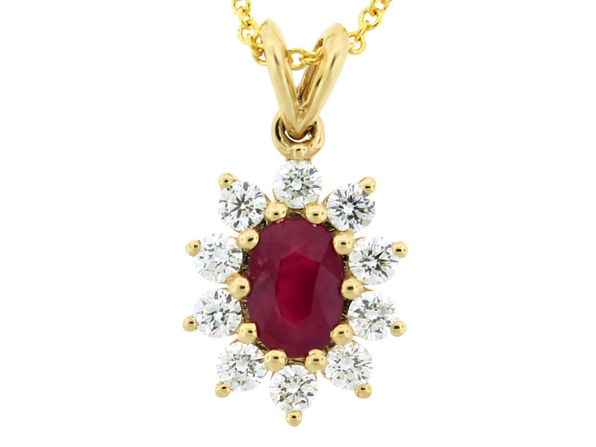 RUBY & DIAMOND PENDANT, 14KY (H)