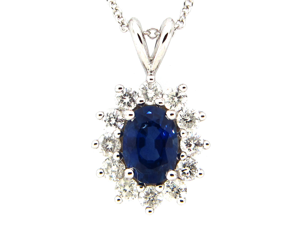 SAPPHIRE & DIAMOND PENDANT, 14KW (H)