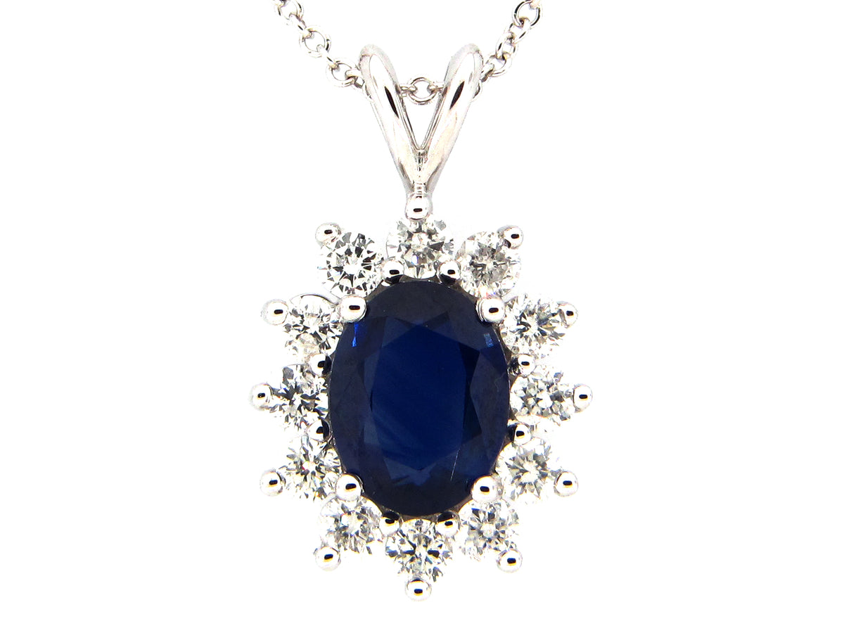 SAPPHIRE & DIAMOND PENDANT, 14KW (H)