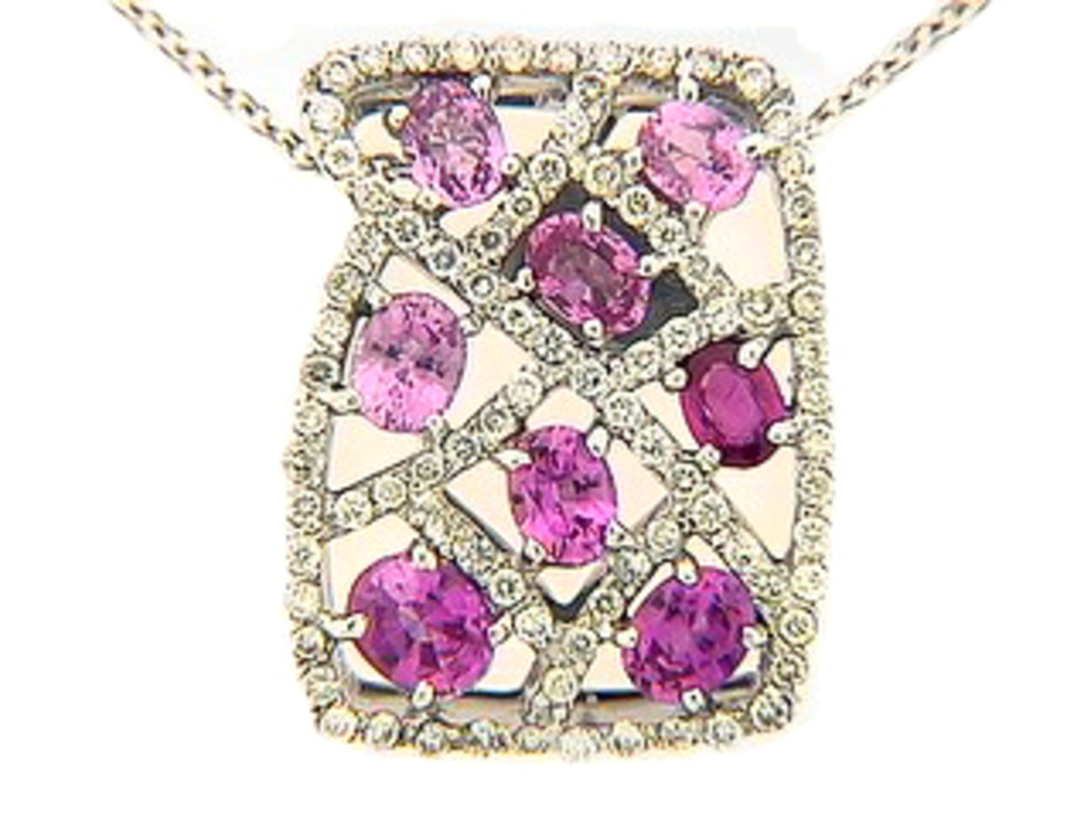PINK SAPPHIRE & DIAMOND PENDANT, 18KW (H)