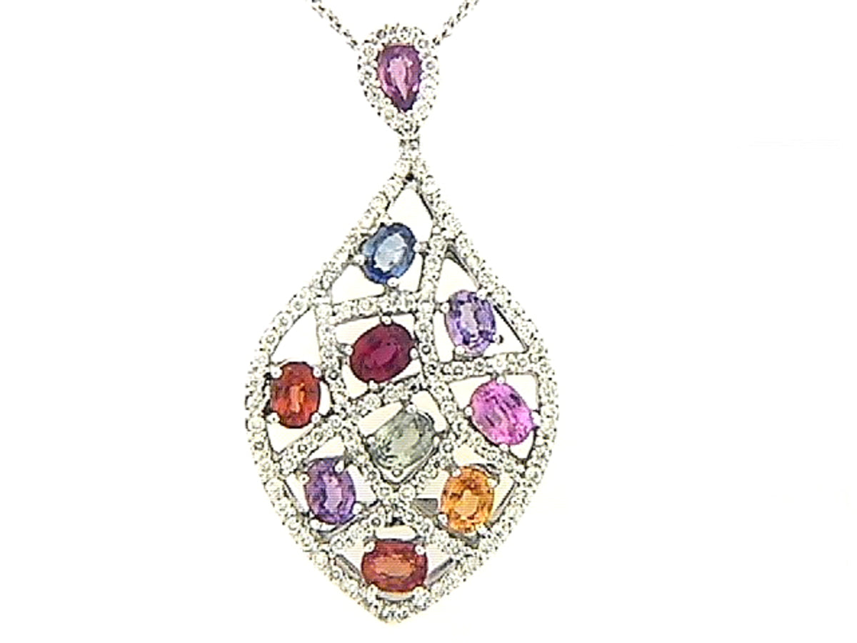 RAINBOW SAPPHIRE & DIAMOND PENDANT, 18KW (H/U)