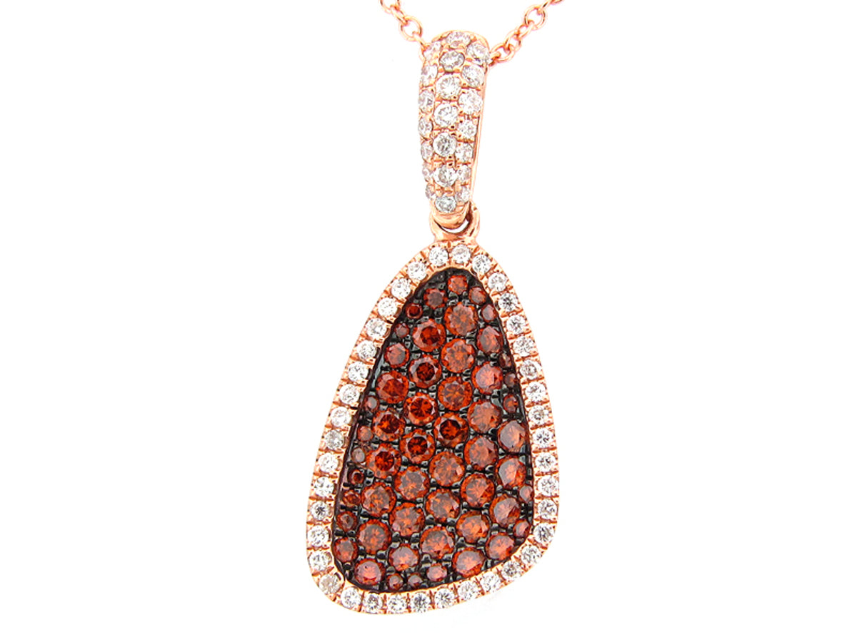 IRR RED ORANGE & WHITE DIAMOND PENDANT, 14KR (R)