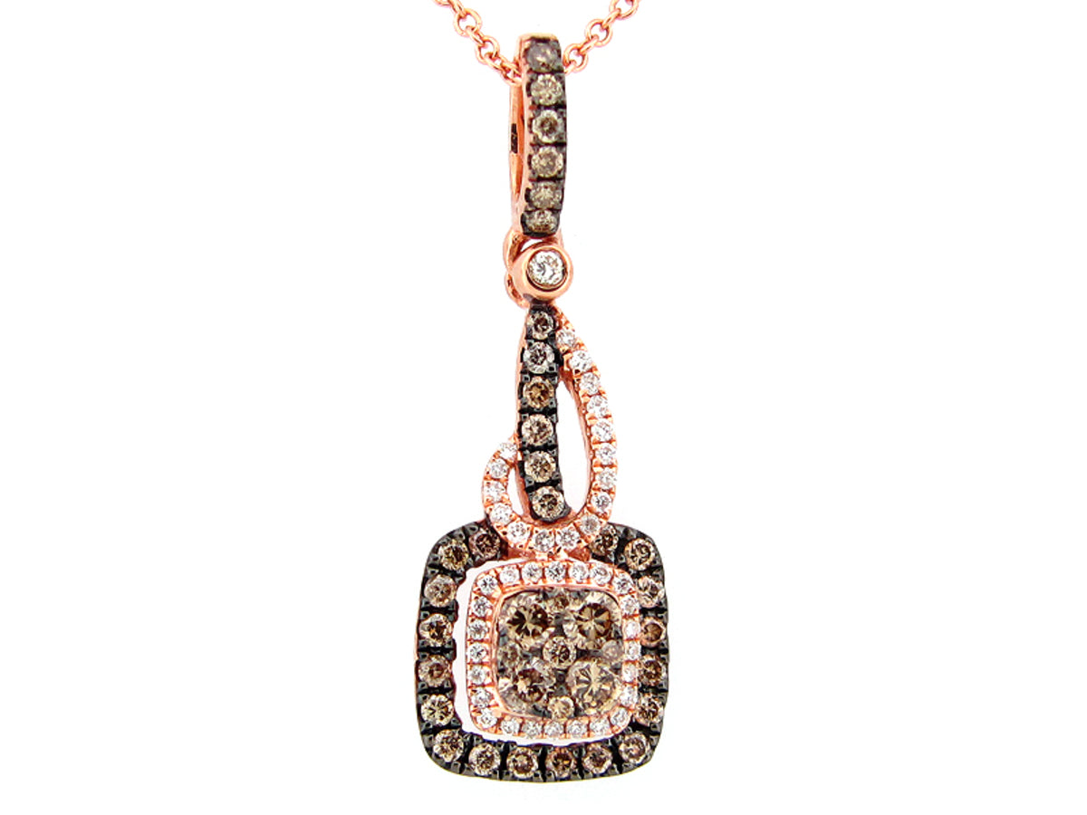 BROWN & WHITE DIAMOND PENDANT, 14KR (N)