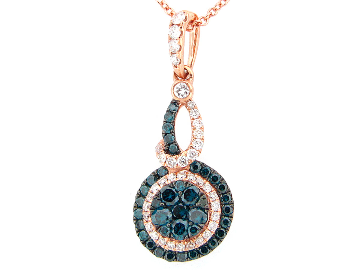 IRR BLUE & WHITE DIAMOND PENDANT, 14KR (R)