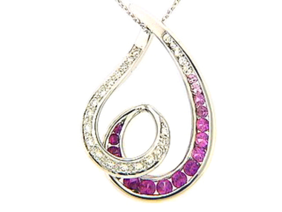 PINK SAPPHIRE & DIAMOND PENDANT, 14KW (H)