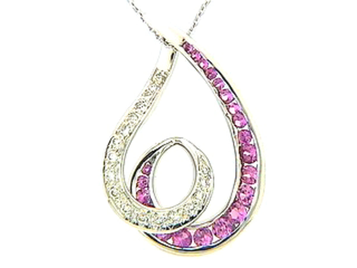 PINK SAPPHIRE & DIAMOND PENDANT, 14KW (H)