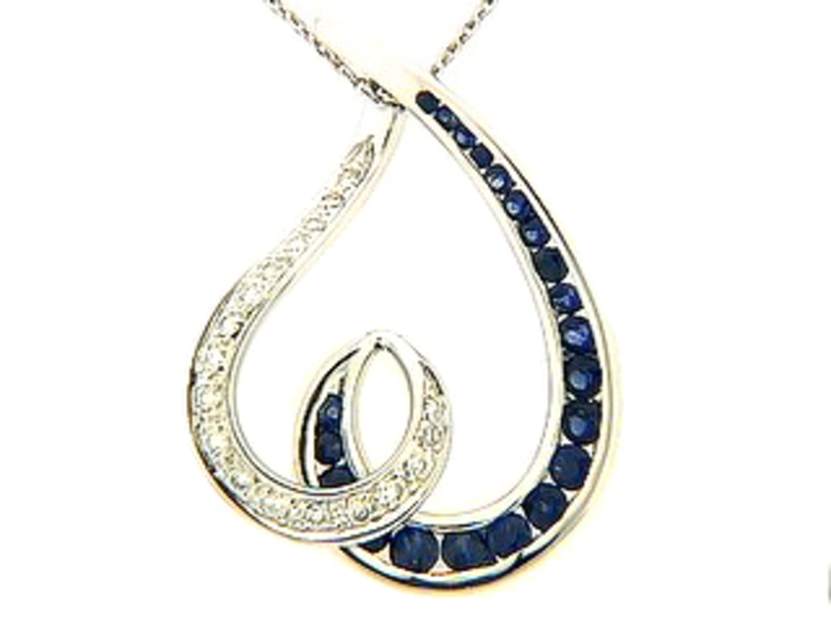 SAPPHIRE & DIAMOND PENDANT, 14KW (H)