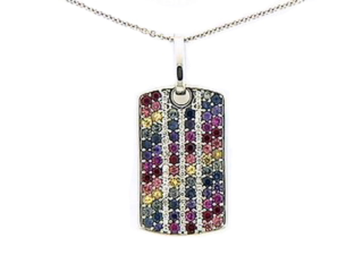 RAINBOW SAPPHIRE & DIAMOND PENDANT, 18KW (H/U)