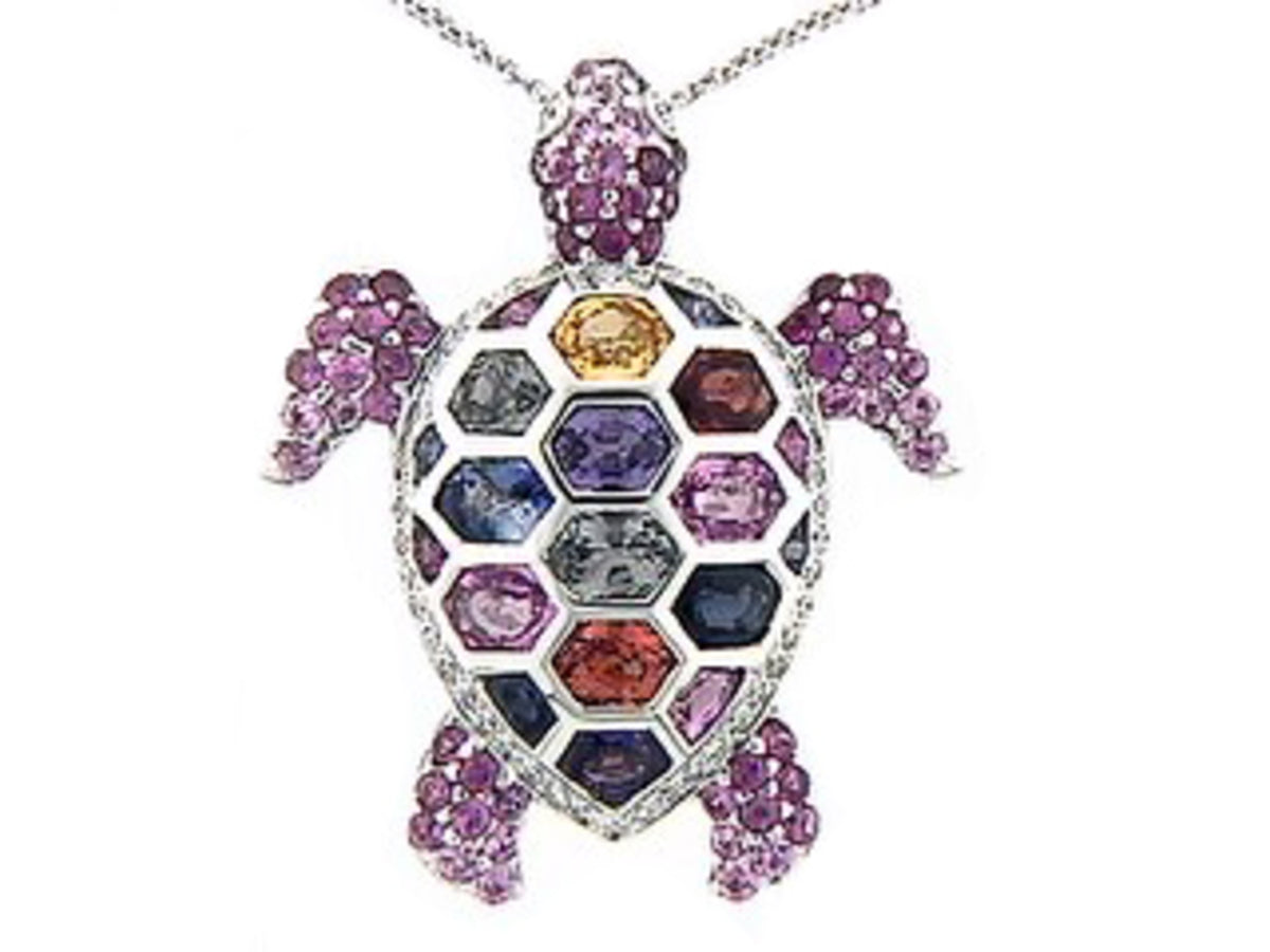 RAINBOW SAPPHIRE & DIAMOND PENDANT, 18KW (H/U)