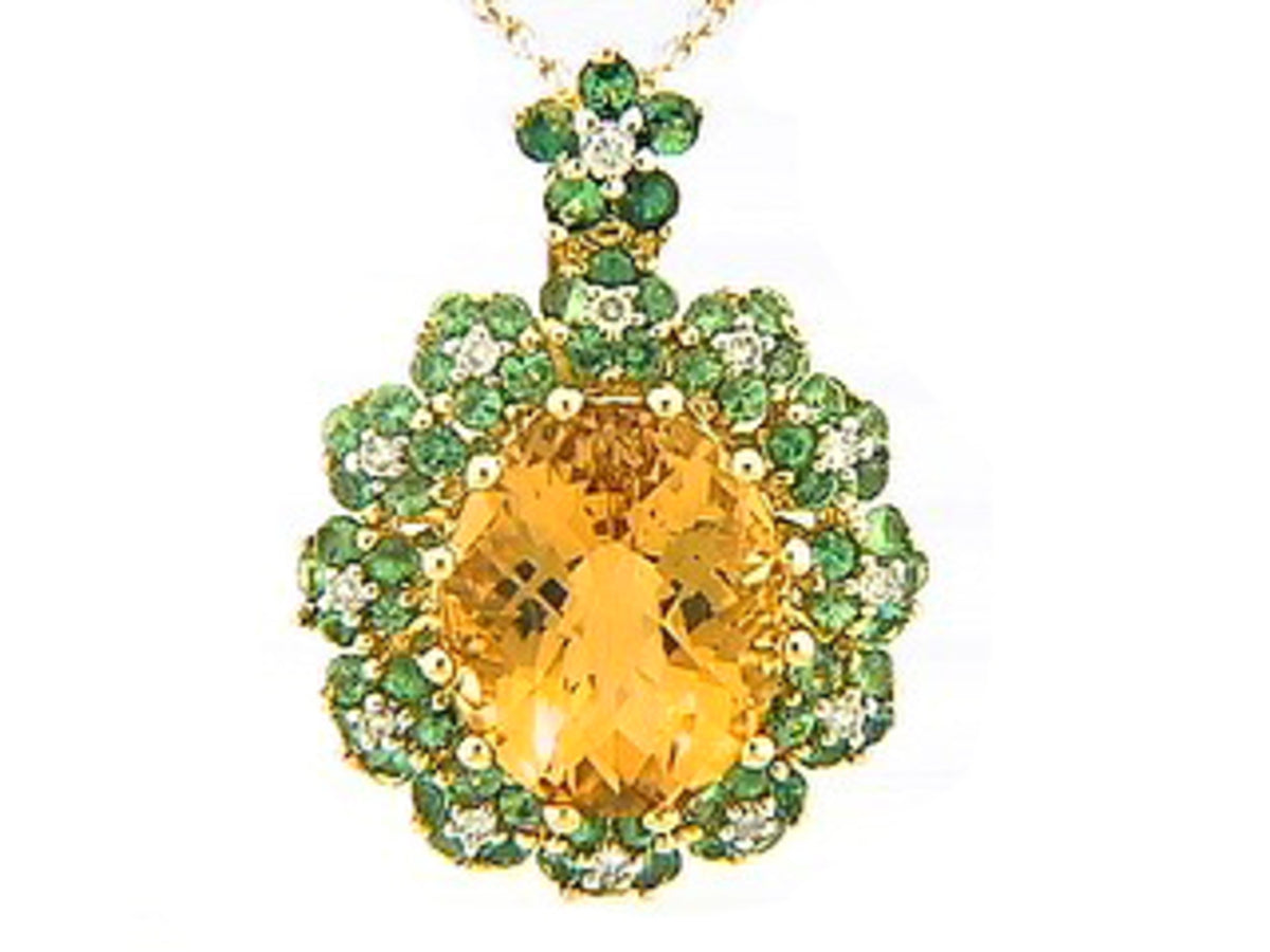 CHB CITRINE, TSAVORITE & DIAMOND PENDANT, 18KY (H/N)