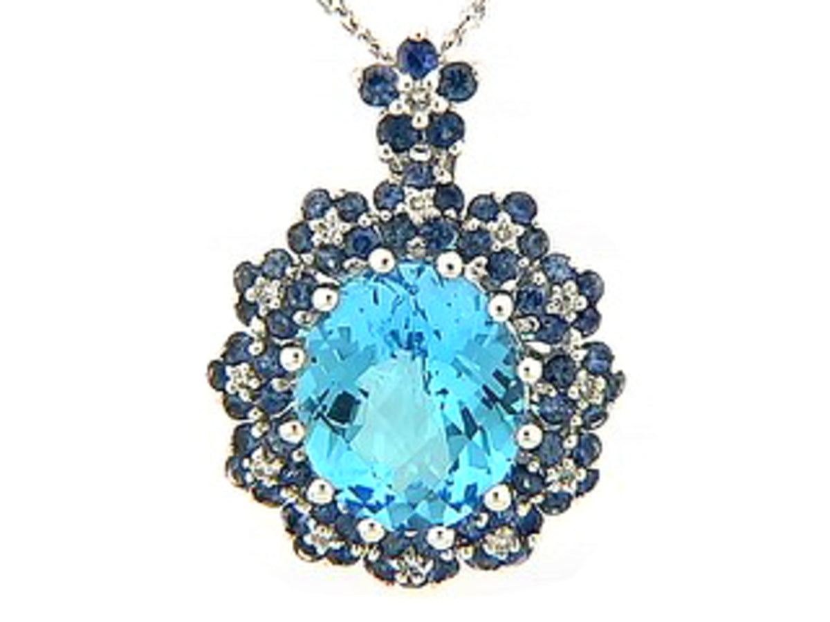 CHB BLUE TOPAZ, SAPPHIRE & DIAMOND PENDANT, 18KW (R/H)