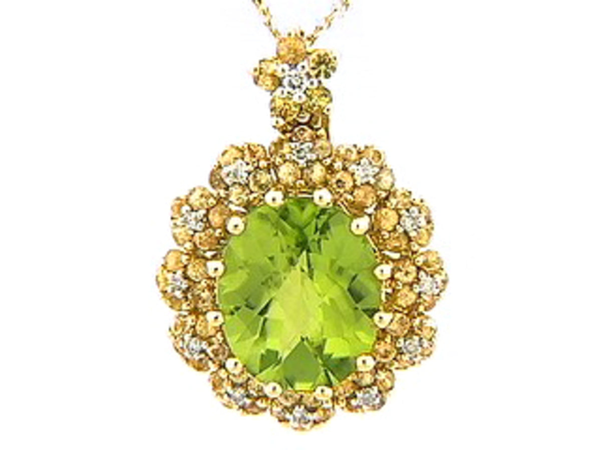 CHB PERIDOT, YELLOW SAPPHIRE & DIAMOND PENDANT, 18KY (N/H), C=4.46
