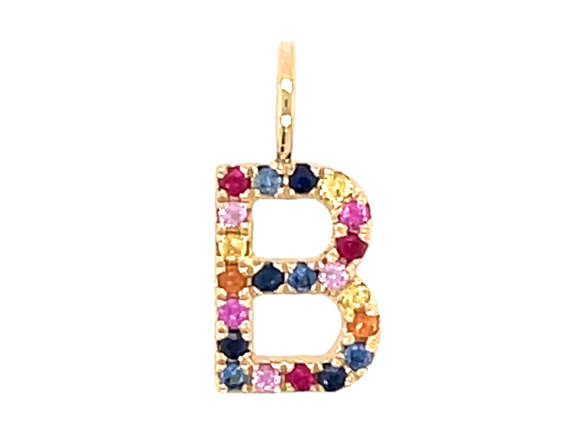 RAINBOW SAPPHIRE LETTER B PENDANT, NO CHAIN, 14KY (H/U)