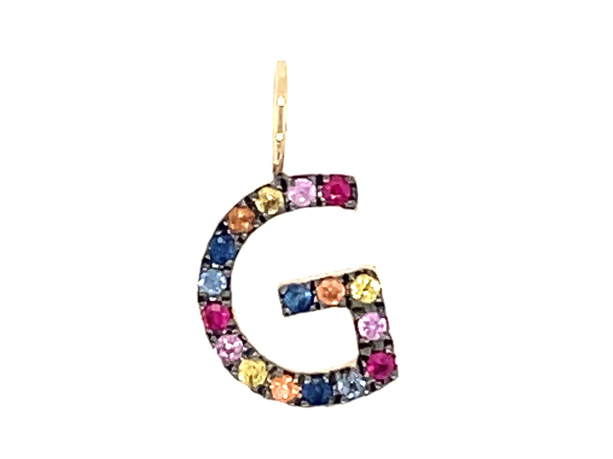 RAINBOW SAPPHIRE LETTER G PENDANT, NO CHAIN, 14KY