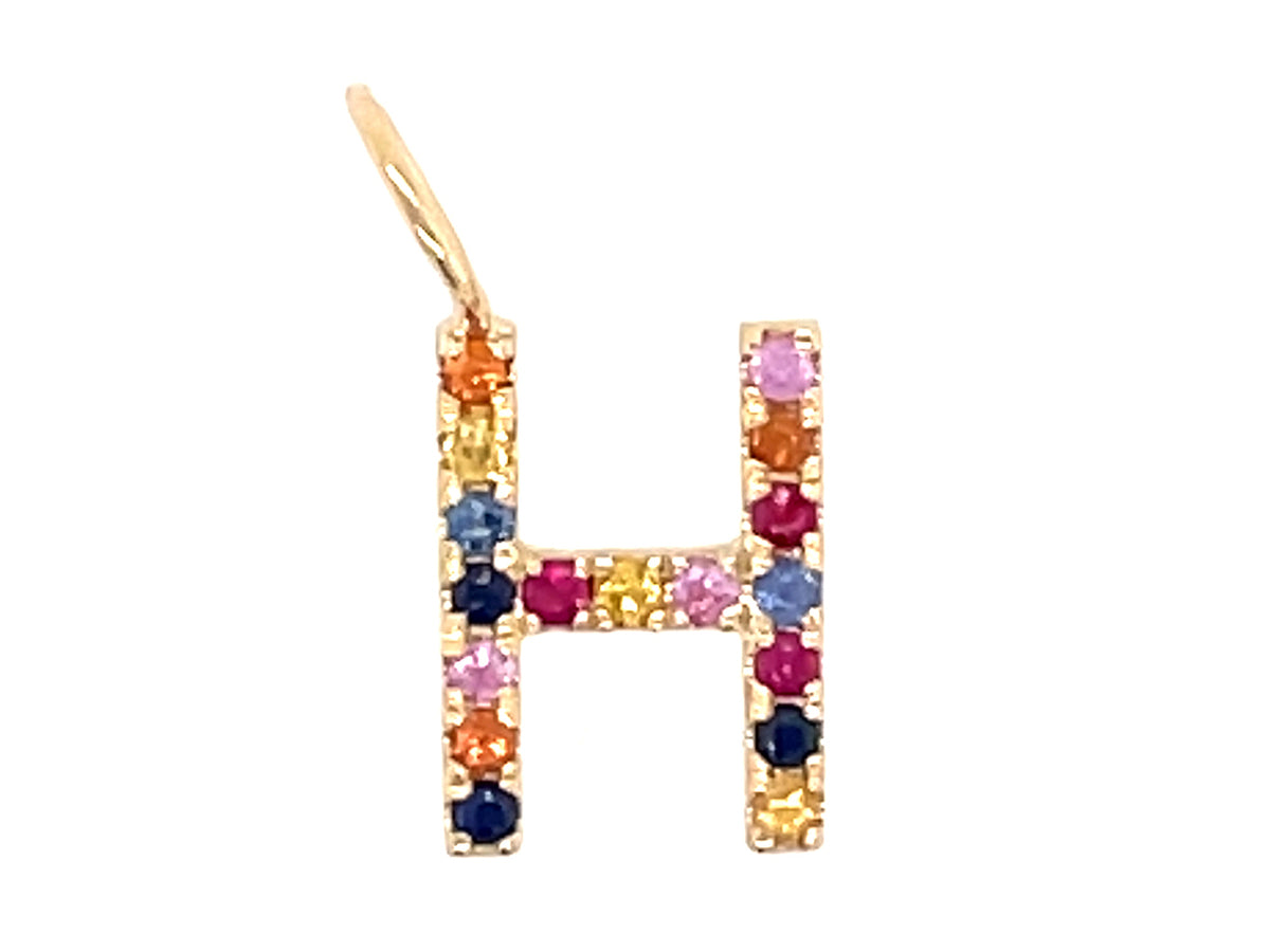 RAINBOW SAPPHIRE LETER H PENDANT, NO CHAIN, 14KY (H/U)