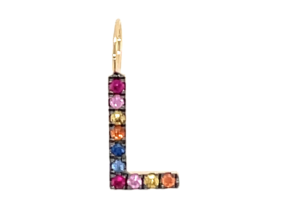 RAINBOW SAPPHIRE LETTER L PENDANT, NO CHAIN, 14KY