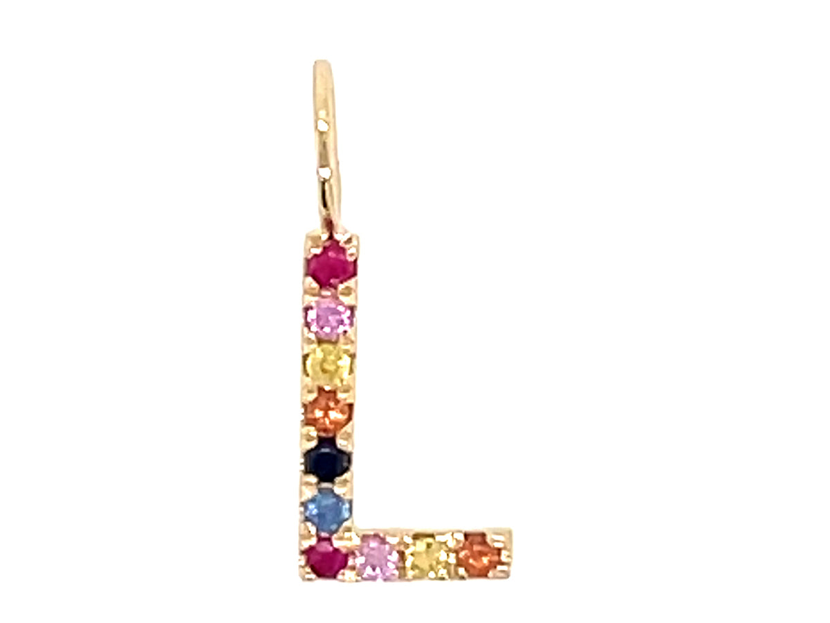 RAINBOW SAPPHIRE LETTER L PENDANT, NO CHAIN