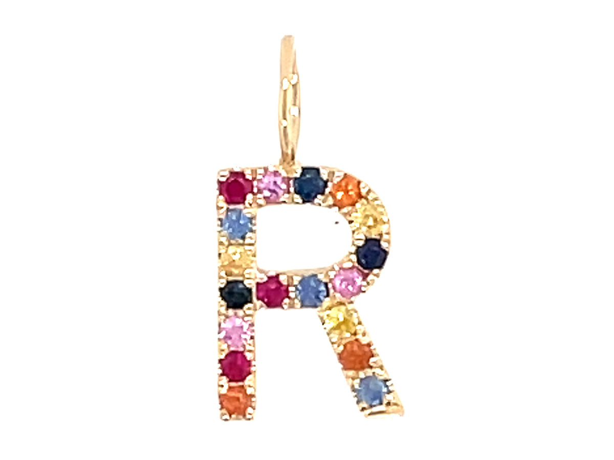 RAINBOW SAPPHIRE LETTER R PENDANT, NO CHAIN