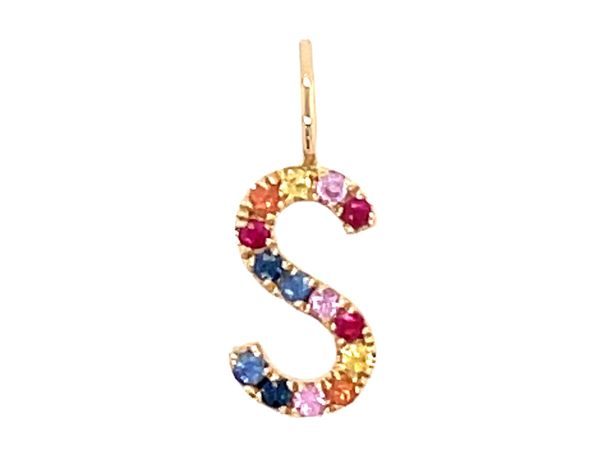 RAINBOW SAPPHIRE LETTER S PENDANT, NO CHAIN, 14KY (H/U)