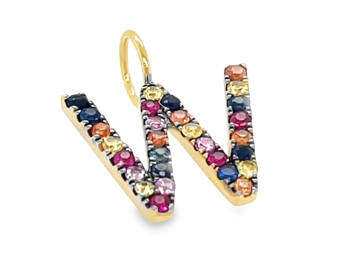 RAINBOW SAPPHIRE LETTER W PENDANT, NO CHAIN, 14KY