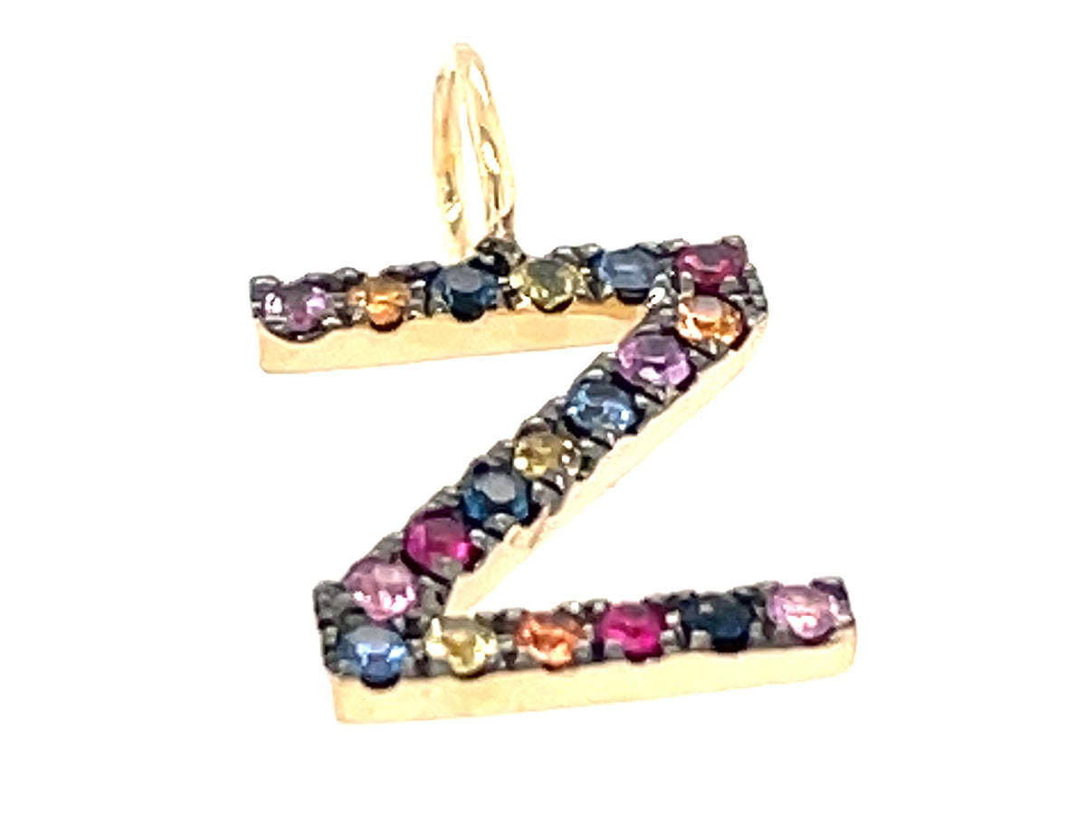 RAINBOW SAPPHIRE LETTER Z PENDANT, NO CHAIN