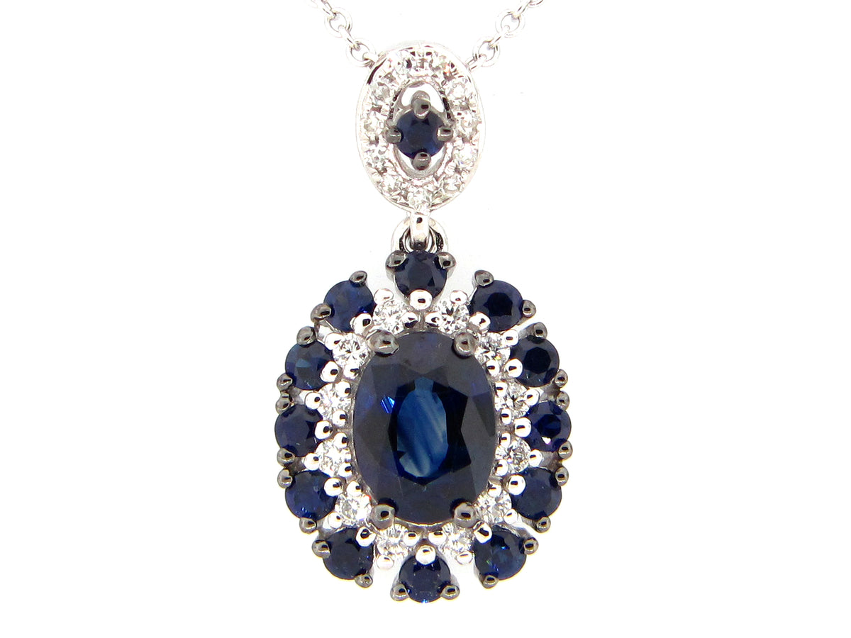 SAPPHIRE & DIAMOND PENDANT, 14KW (H)