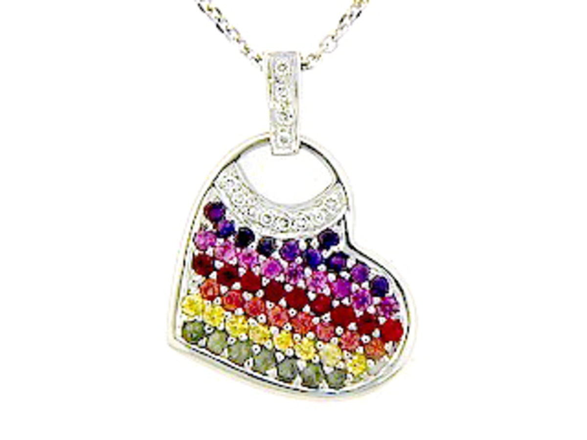 RAINBOW SAPPHIRE & DIAMOND PENDANT, 18KW (H/U)