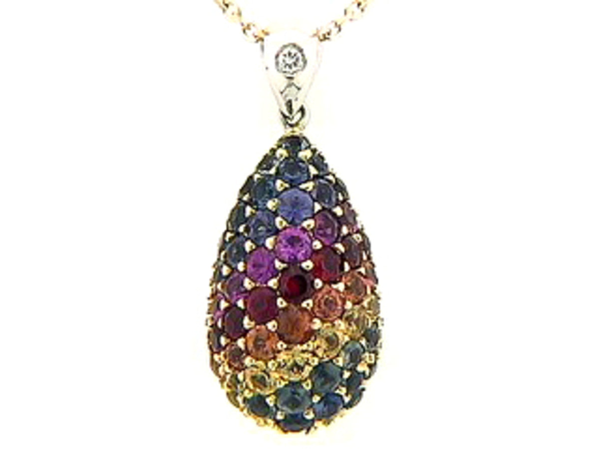 RAINBOW SAPPHIRE & DIAMOND PENDANT, 18KT (H/U)