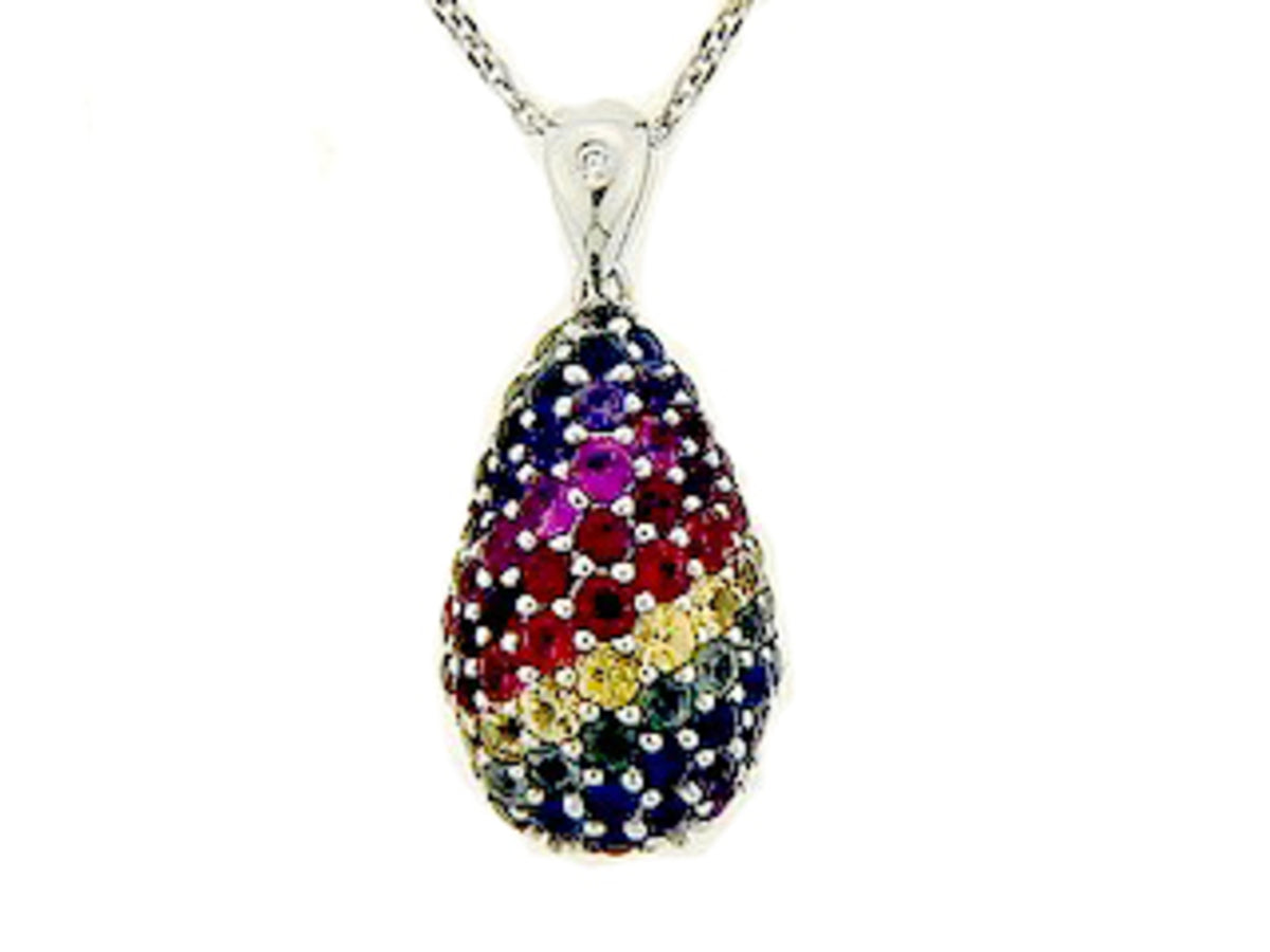 RAINBOW SAPPHIRE & DIAMOND PENDANT, 18KW (H/U)