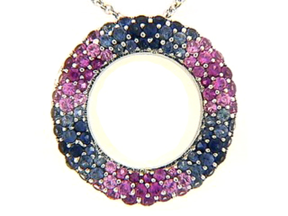 SAPPHIRE & PINK SAPPHIRE PENDANT, 18KW (E)