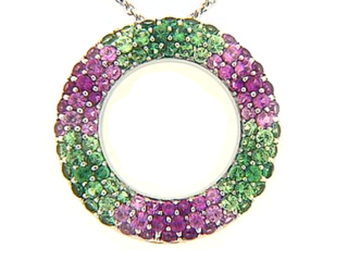TSAVORITE & PINK SAPPHIRE PENDANT, 18KW (H)