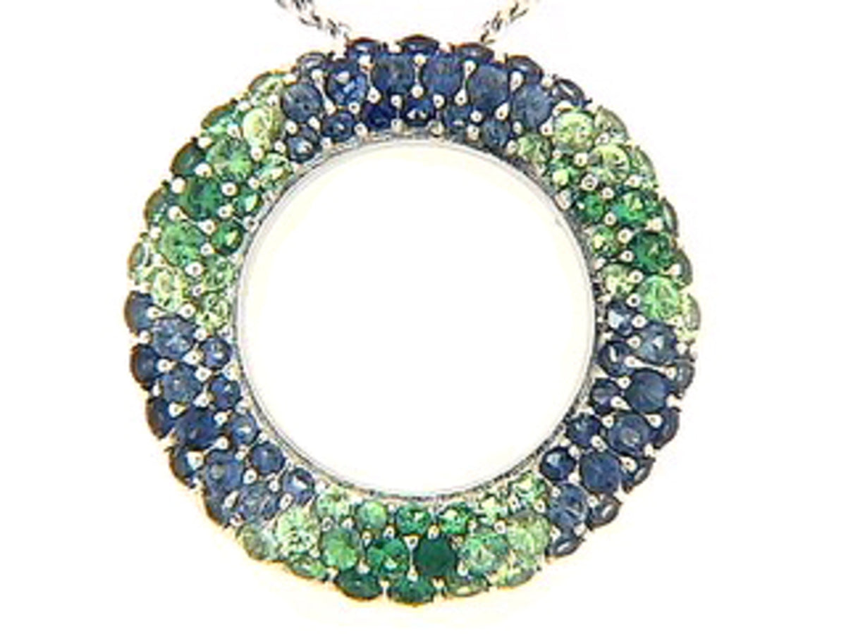 SAPPHIRE & TSAVORITE PENDANT, 18KW (H)