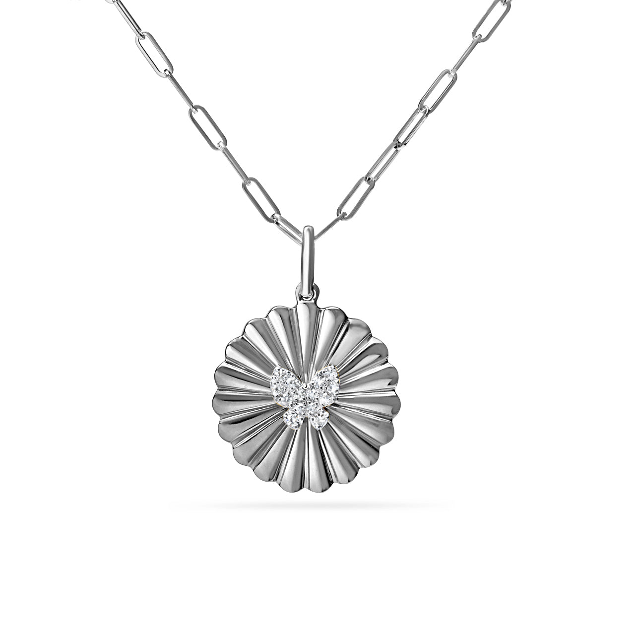 Diamond Butterfly Pleated Medallion Necklace