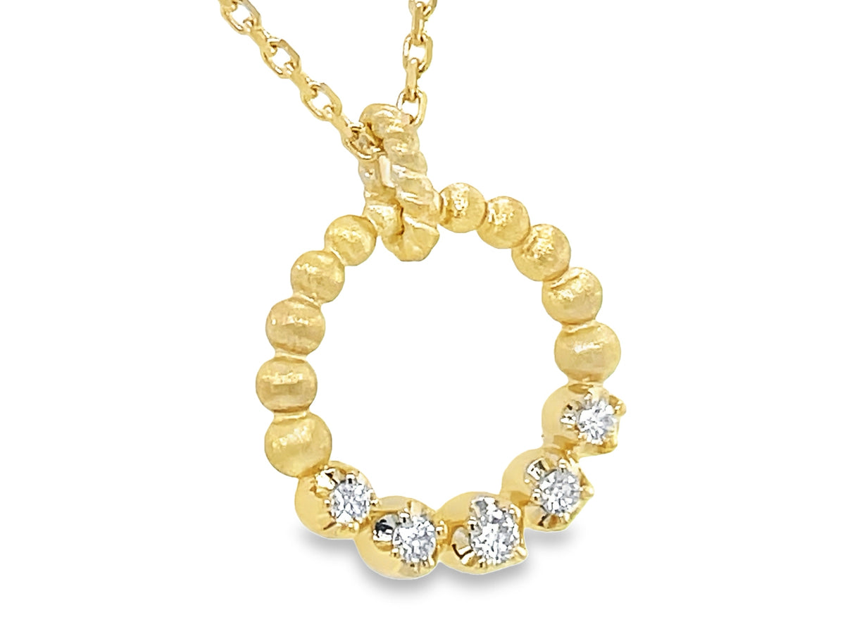 DIAMOND BEADED CIRCLE PENDANT, 14MM, 18"/17"/16", SATIN FINISH