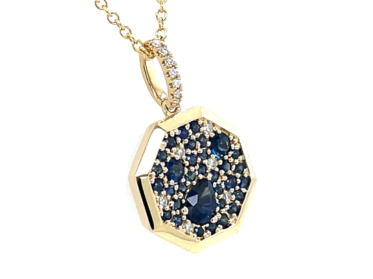 SAPPHIRE & DIAMOND HEXAGON PENDANT, 18"/16"