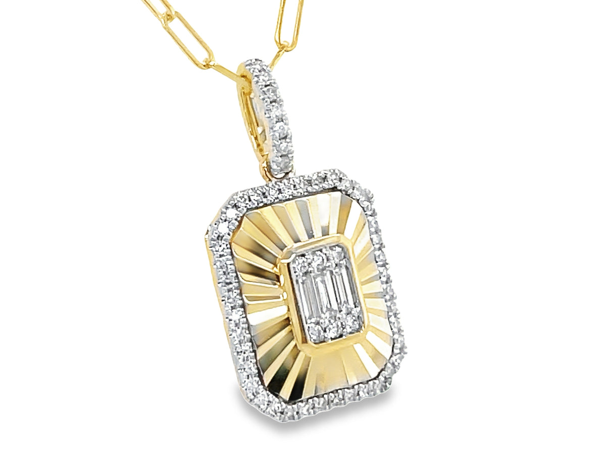 DIAMOND PLEATED TAG PENDANT, 18" PAPERCLIP CHAIN