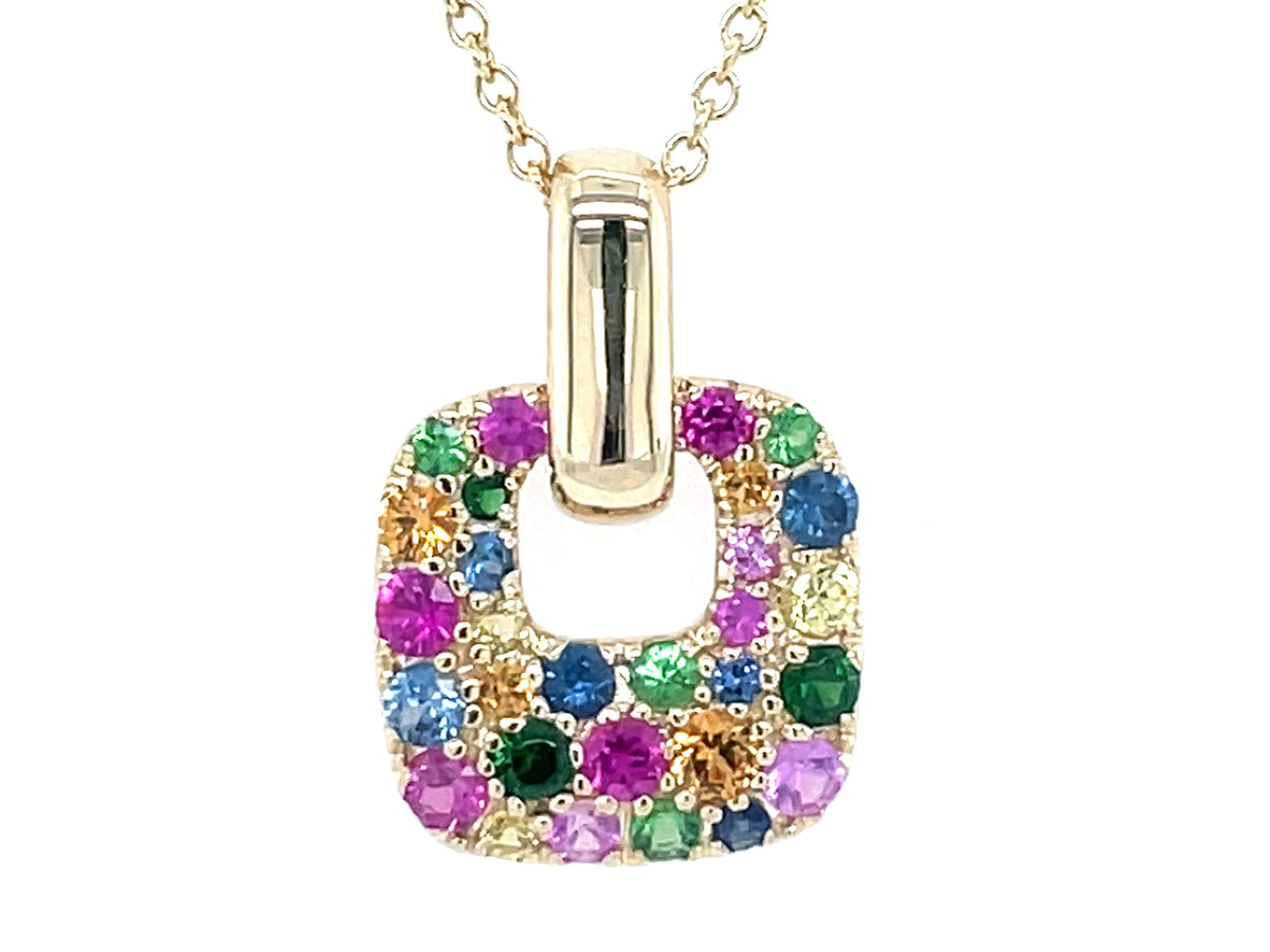 Rainbow Sapphire Tsavorite Pave Cushion Pendant