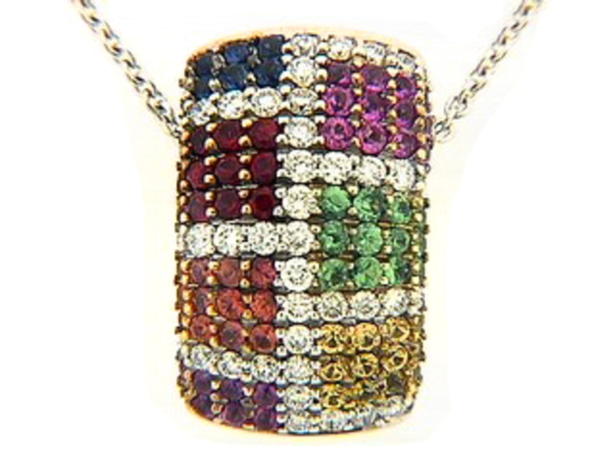 RAINBOW SAPPHIRE ,TSAVORITE & DIAMOND PENDANT, 18KW (H/U), C=0.90